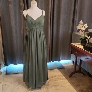 Azazie Olive Green Spaghetti-Strap Maxi Dress